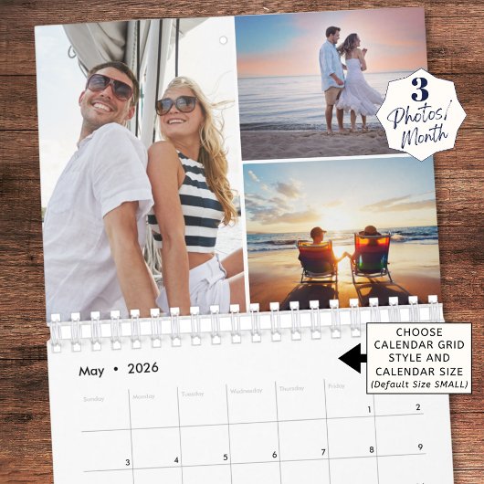 Calendrier Simple Custom Photo Collage 3 Per Month