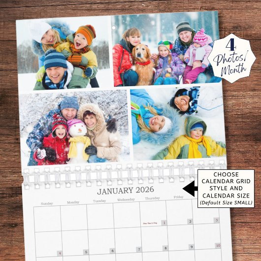 Calendrier Simple Custom Photo Collage 4 Per Month