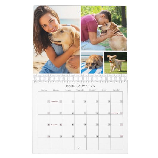 Calendrier Simple Custom Photo Collage 4 Per Month Calendar (Feb 2026)