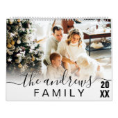 Calendrier Simple Élégant script manuscrit photo de famille (Protection)