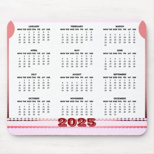 Calendrier simple et mignon 2025 Tapis de souris (Devant)