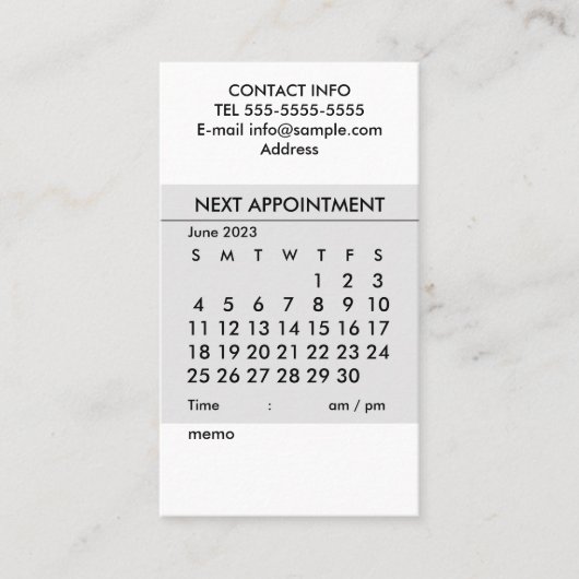 Calendrier simple Juin 2023 Carte de visite (Devant)