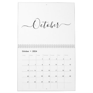 Calendrier Simple moderne blanc et noir script mois personnal