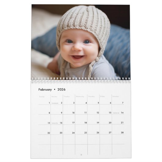 Calendrier Simple Moderne Retro Stripe photo complète chaque  (Feb 2026)
