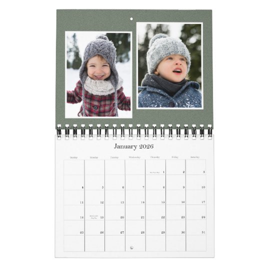 Calendrier Simple sauge vert herbine classique photo de famil (Jan 2026)