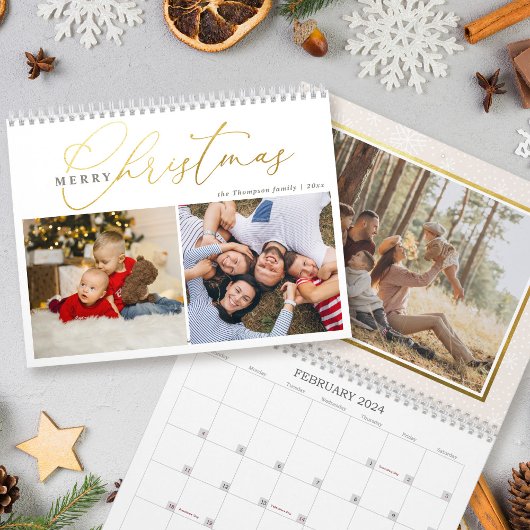 Calendrier Simple Script Doré Joyeux Noël 2 Collage de Photos