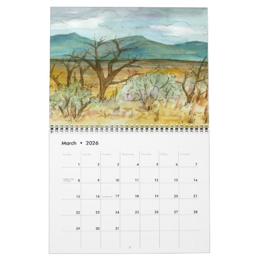 Calendrier Sketches du désert Voyager Explorez Nevada Waterco (Mar 2026)