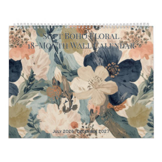 Calendrier Soft Boho Floral 18-Month Wall Calendar