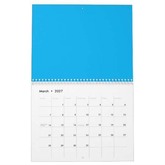 Calendrier Solid Cyan Blue Background | Summer Minimal Style (Mar 2027)