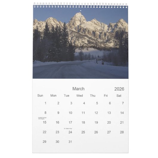 Calendrier souvenir du parc national Grand Teton (Mar 2026)
