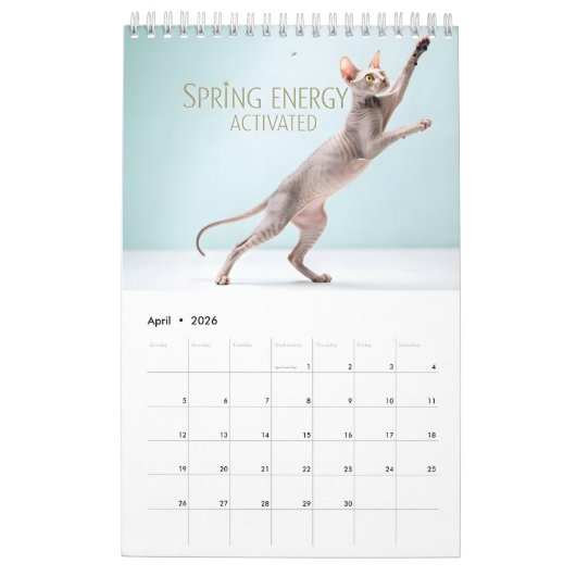 Calendrier Sphynx Speaks: Editable Monthly Cat Humor Art (Apr 2026)
