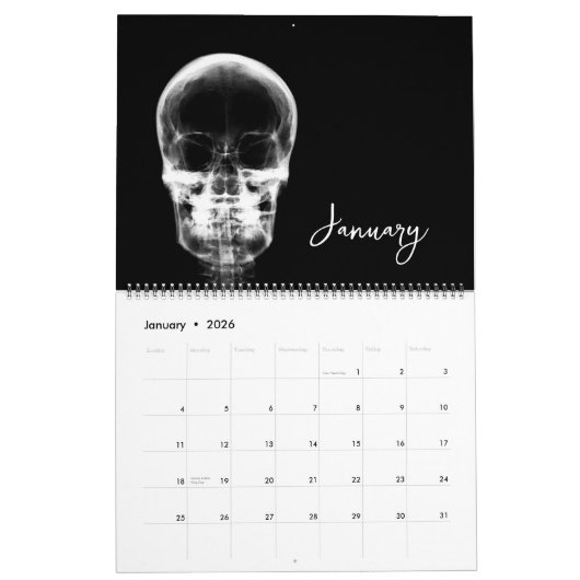 Calendrier Squelette X-Ray noir & blanc (Jan 2026)