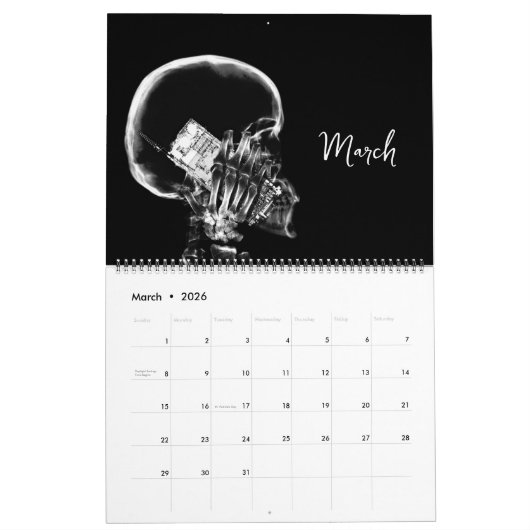 Calendrier Squelette X-Ray noir & blanc (Mar 2026)