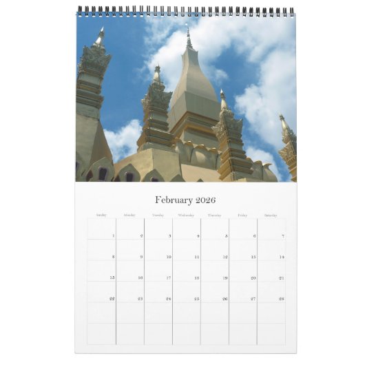 Calendrier stupa d'or cambodia (Feb 2026)