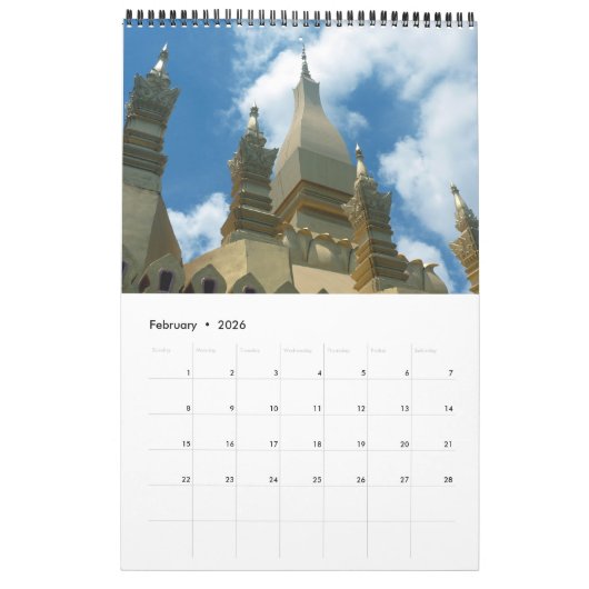 Calendrier stupa doré laos (Feb 2026)