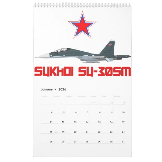 Calendrier Sukhoi Su-30SM Russian Air Force VKS (Jan 2026)