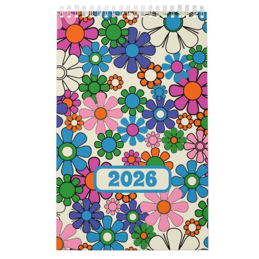Calendrier Super coloré Retro Floral 2025 (Protection)