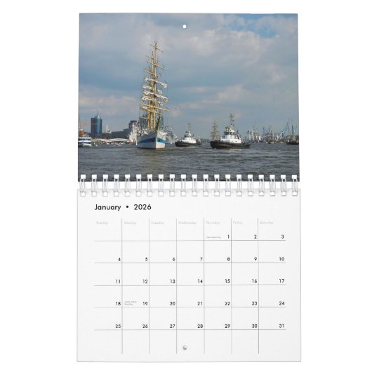 Calendrier Sur l'eau - bateaux, bateaux, ferries sur la mer (Jan 2026)