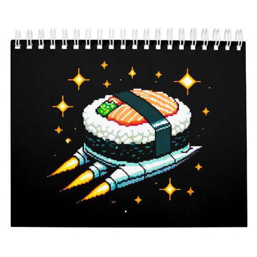 Calendrier Sushi Spacship Pixel Art Flying Sushi Roll Design (Protection)