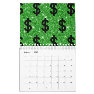 Calendrier SYMBOLE Dollar Noir Argent Entrepreneur Wall Stree