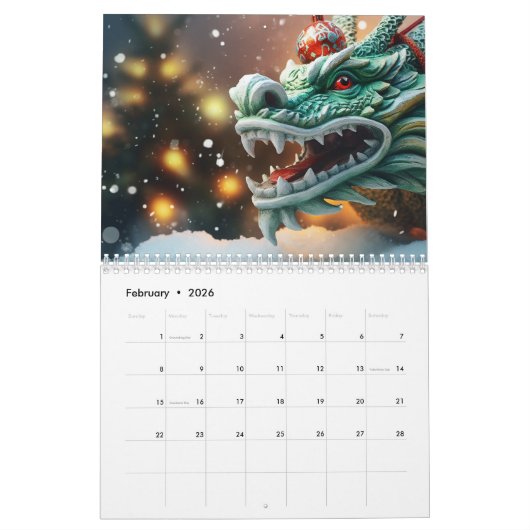 Calendrier symbole dragon chinois 2024 (Feb 2026)