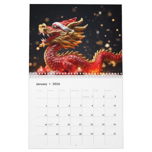 Calendrier symbole dragon chinois 2024 (Jan 2026)