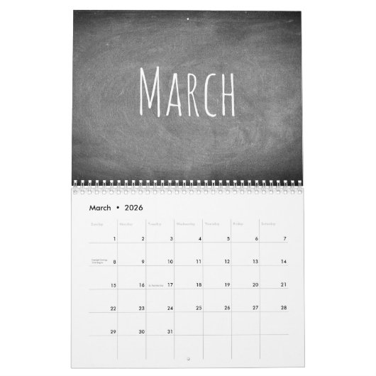 Calendrier Tableau noir et blanc Apparence Texte moderne 2020 (Mar 2026)