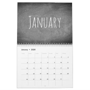 Calendrier Tableau noir et blanc Apparence Texte moderne 2020