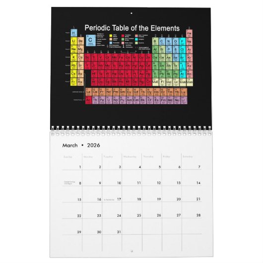 Calendrier Tableau périodique des éléments (Mar 2026)