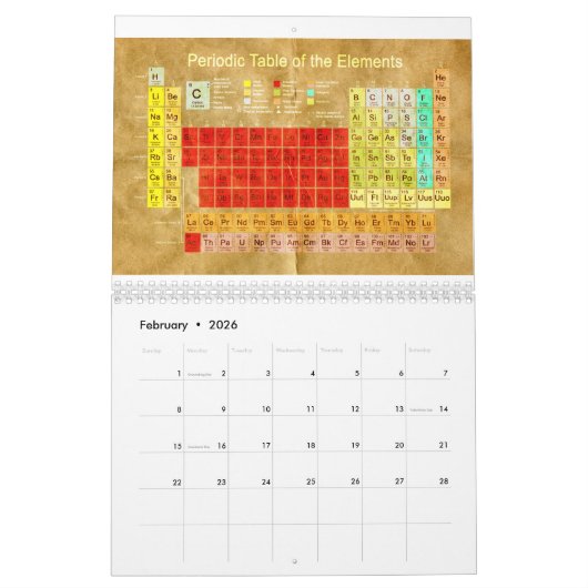 Calendrier Tableau périodique des éléments (Feb 2026)