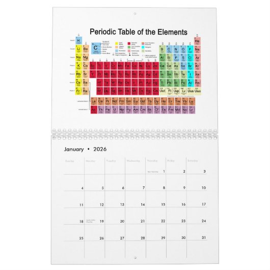 Calendrier Tableau périodique des éléments (Jan 2026)