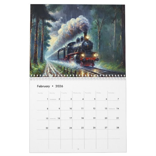 Calendrier Tableaux De Train À Vapeur, 12 Différents, (Feb 2026)
