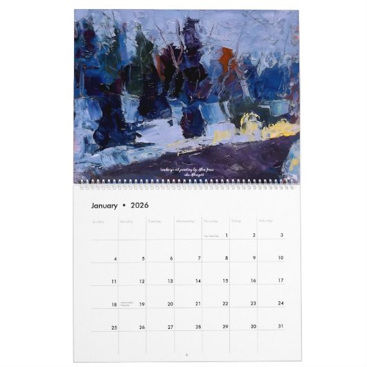 Calendrier tableaux originaux, objets de collection (Jan 2026)