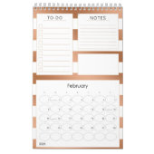 Calendrier Tendance Rose Gold Stripes Annuel Mois Planner (Feb 2026)