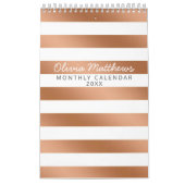 Calendrier Tendance Rose Gold Stripes Annuel Mois Planner (Protection)