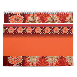 Calendrier Tissu à motifs orange et marron avec un v