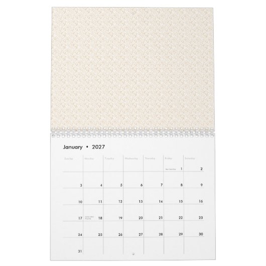 Calendrier Tissu blanc cassé avec un subtil, extensible, peti (Jan 2027)