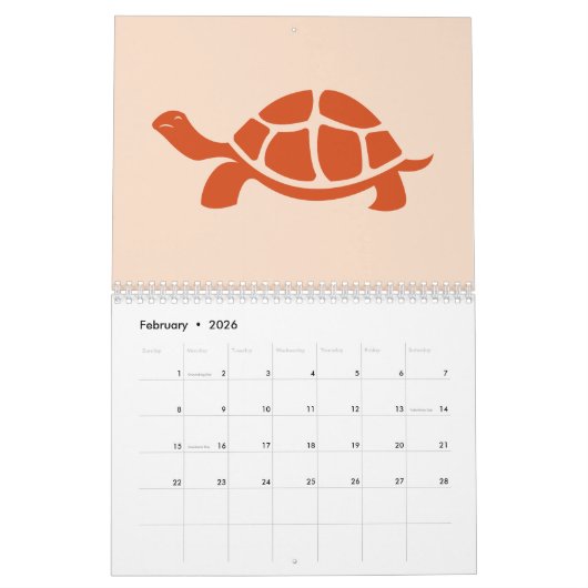 Calendrier Tortue multicolore (Feb 2026)