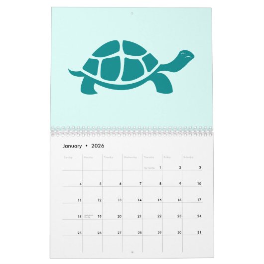 Calendrier Tortue multicolore (Jan 2026)