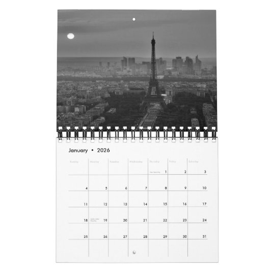Calendrier Tour Eiffel Paris Noir & Blanc (Jan 2026)