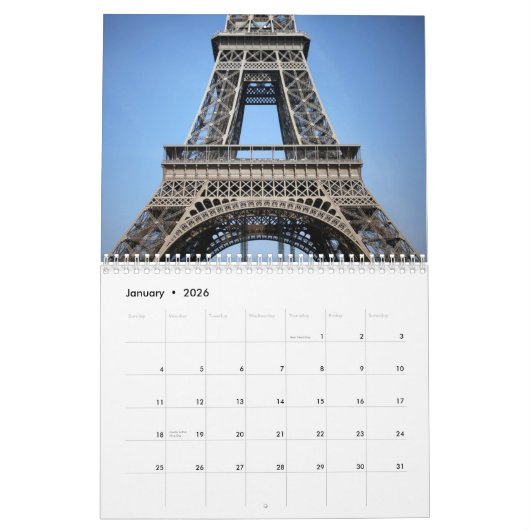 Calendrier Tour Eiffel romantique Paris 2015 (Jan 2026)