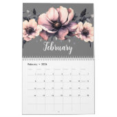 Calendrier Trendy mignon moderne rose noir floral (Feb 2026)