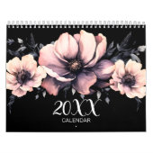 Calendrier Trendy mignon moderne rose noir floral (Protection)
