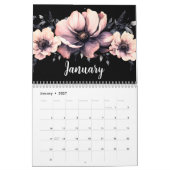 Calendrier Trendy mignon moderne rose noir floral (Jan 2027)