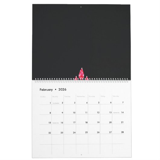 Calendrier Trois fleurs roses avec un arrière - plan noir (Feb 2026)