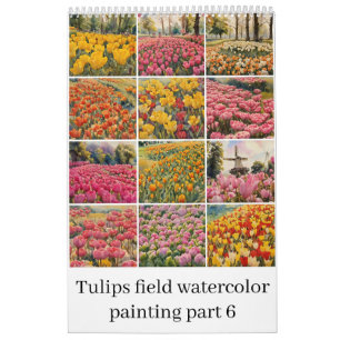 Calendrier Tulipes champ aquarelle peinture 6