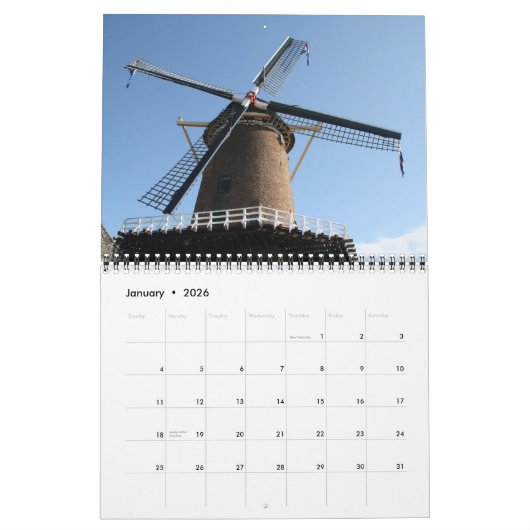 Calendrier Tulipes et moulins à vent (Jan 2026)