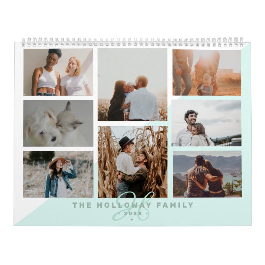 Calendrier Turquoise nom de famille monogramme bleu 20 photo (Protection)
