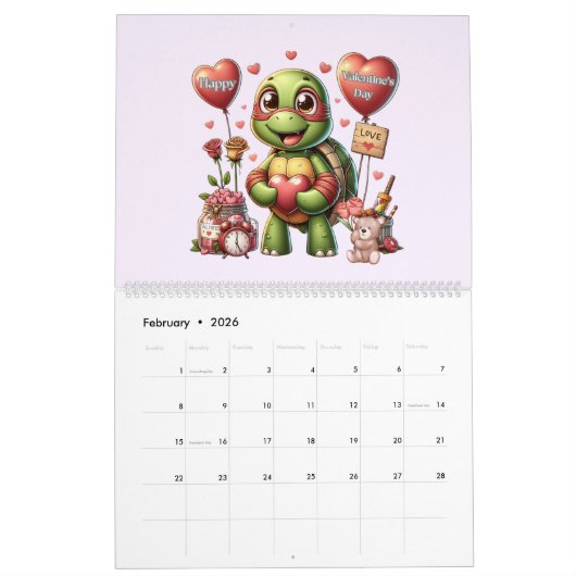 Calendrier Turtles mignonnes fêtent les fêtes (Feb 2026)