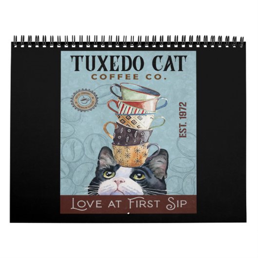 Calendrier Tuxedo Cat Coffee Co. Love At First Sip Funny Cat (Protection)